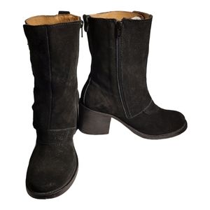 J. Litvack Women’s Size: US 8/EU 39 Black Suede Four Buckle Stacked Heel Moto